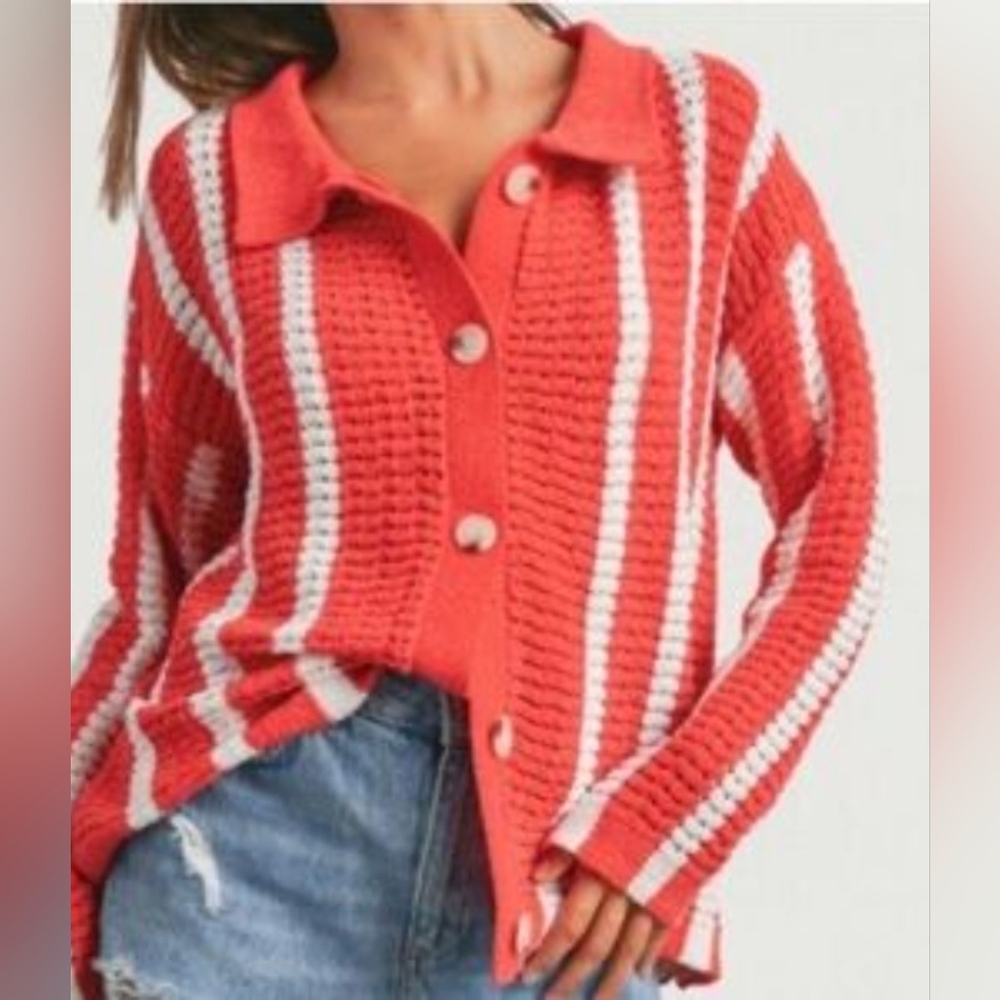 Butter Melon Striped‎ Button-Up Cardigan M ACADEMIA COTTAGECORE FAIRYCORE